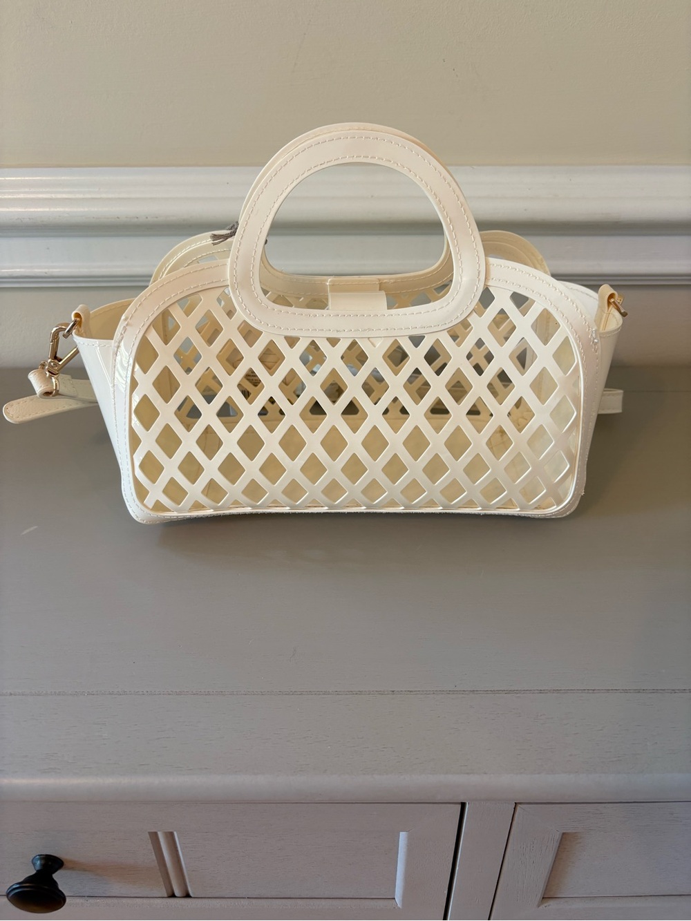 a new day Cream Lattice Cutout Shoulder Bag with Top Handle